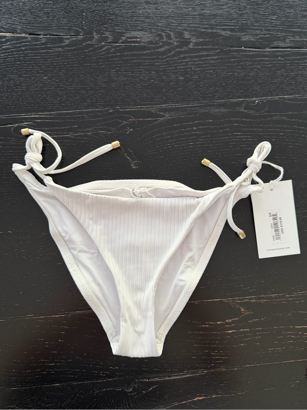 Vitamin A White Elle Tie Side Ribbed Bikini Bottom sz Small NWT